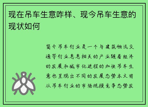 现在吊车生意咋样、现今吊车生意的现状如何